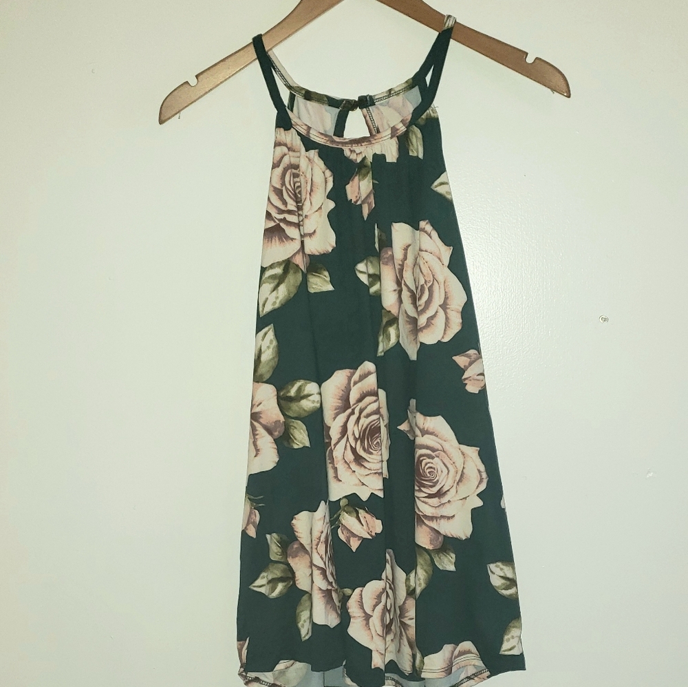 Green floral collar tank